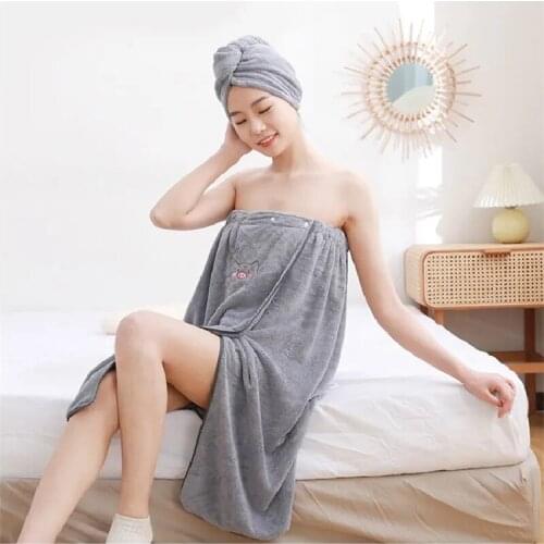 2pcs/Set Soft Microfiber Magic Absorbent Quick- Dry Towelling Bathrobe Bathroom Towel Beach Bathrobe Towels for Women Bath Towel