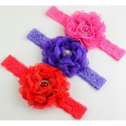 48pcs/lot 15" Kids Chiffon Flower Hair Bows Lace Headband For Girls Hair DIY Accessories FDA94