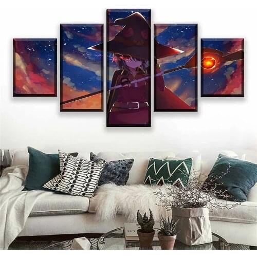 5 Piece Wall Art Canvas Anime Manga Modular Pictures Magical Girl Figure Posters Home Decor Prints Bedroom Decoration Paintings