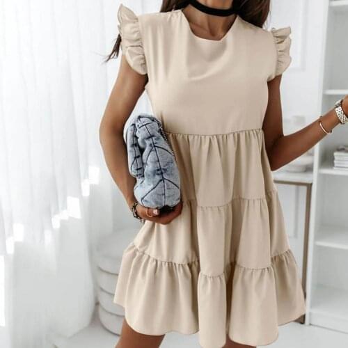 50% Hot Sales!!! Party Dress Round Neck Short Sleeve Solid Color Comfortable Splicing Women O-neck Dress for Summer