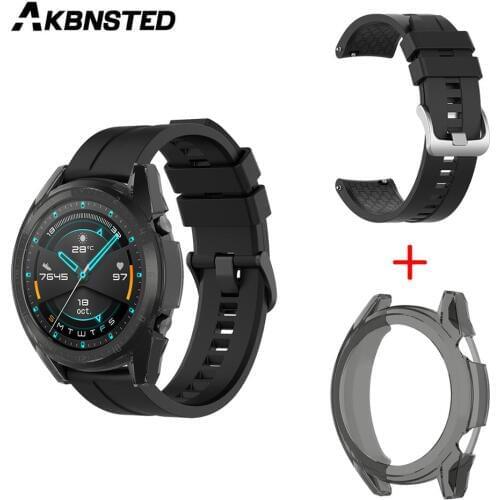 AKBNSTED 2 IN 1 Silicone Watch Strap + Transparent TPU Material Watch Case Cover For Huawei Watch GT 2 / GT Replace Accessories