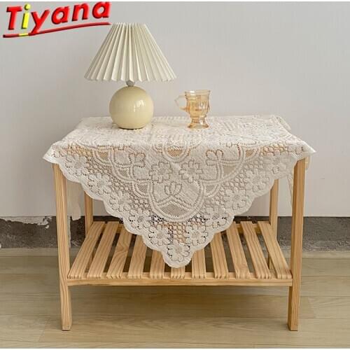 White Lace Hollow Tablecloth Flower Jacquard Tea Table Cloth Square Scarf TV Cabinet Decoration Home Deco Bookcase Cover &3