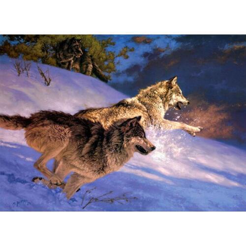 Free shipping realist animal wolf running snow scenery oil painting canvas prints printed on canvas wall art decoration picture