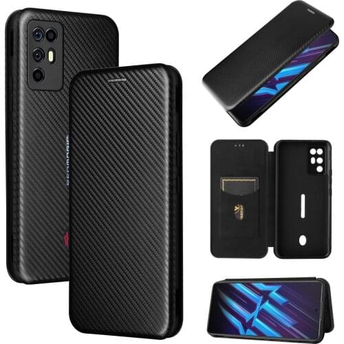 For ZTE Axon 20 5G A20 5G Nubia Red Magic 6R 6 6 Pro Case Magnetic Carbon Fiber Stand Flip PU Leather Wallet Phone Cover