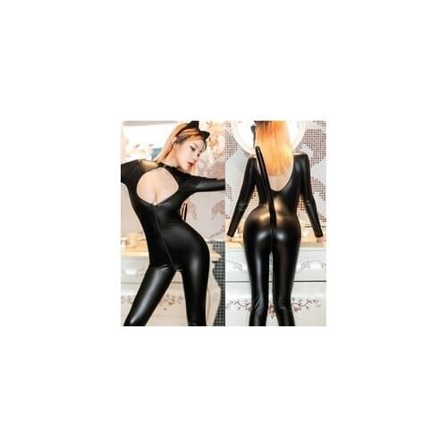 COLDKER Pew Patent Leather Bodysuit Cosplay cat Costume Club Costume Black Leather Bodysuit Cosplay Fancy Underwear ladies