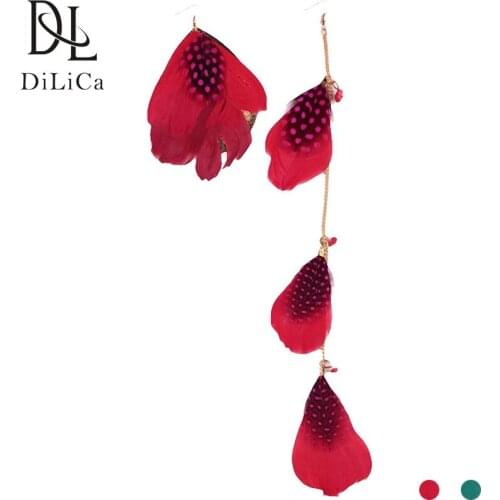 DiLiCa Bohemian Long Earrings Ethnic Feather Drop Dangle Earrings Women Vintage Boho Earring Seaside Jewelry Lange oorbellen