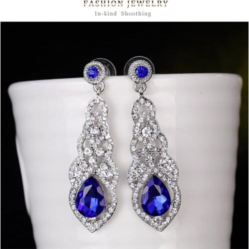 Free Shipping New Fashion Luxury Exaggerated Bride Wedding Western Popular Cubic Zircon Earrings For Delicate Temperament Female