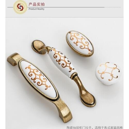 European style cabinet drawer furniture hardware round single hole wardrobe door handle antique ceramic handle