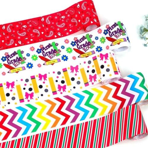 Hot Selling 2yards 75mm Grosgrain Ribbon Printed Campus Elements for Christmas Wedding Decoration DIY Sewing Handmand Craft