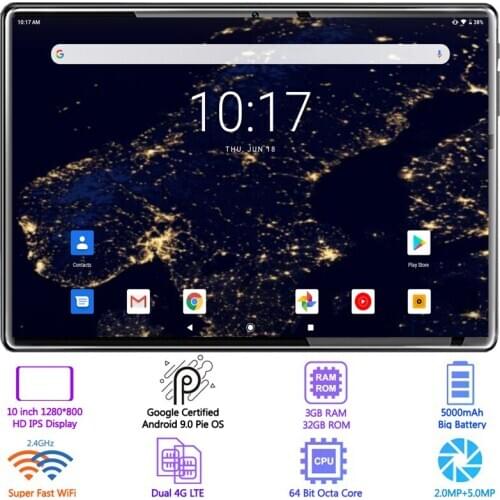 Hot New Ultra Slim 10 inch Tablet PC 4G LTE Octa Core 32GB ROM 2.5D Tempered Glass 5.0M Camera Android 9.0 Tablet 10.1 WiFi GPS