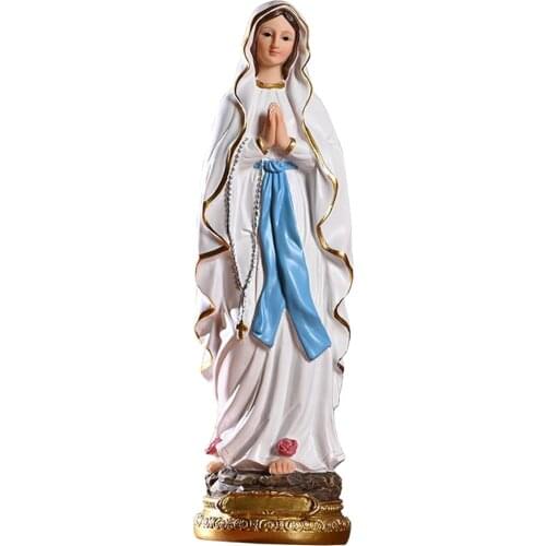 Catholic Statue of Our Lady of Lourdes Painted Resin Ornament About 30cm High Goddess Statuette Small Figure Figurine Gift