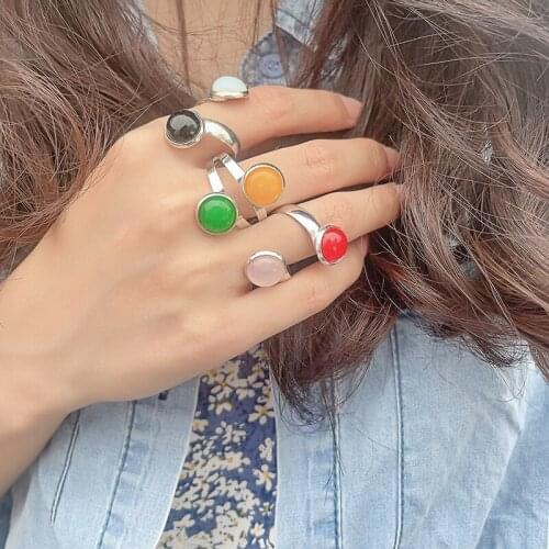 Surround Ring Retro Fashion Natural Opal Round Stone Ring Set Two Gemstone Open Energy Rings for Women Adjustable Whole Sale