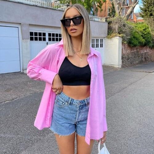 KONDALA Za 2021 Women Chic Pink Oversized Long Shirts Fashion Autumn V Neck Streetwear Long Sleeve Blouses Casual Mujer Tops