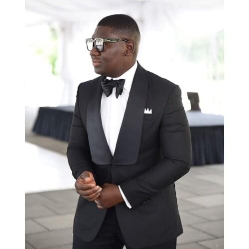 JELTONEWIN Handsome Black 2 Pieces Male Suit Costume Homme Groomsmen Formal Wedding Suits For Men Groom Tuxedos Best Man Blazer