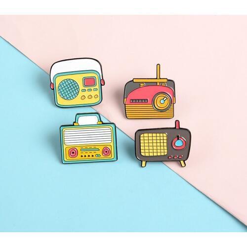 Metal Cartoon Cute Enamel Radio Joker Backpack Shirt Collar Accessories Badge Brooches pin Wholesale