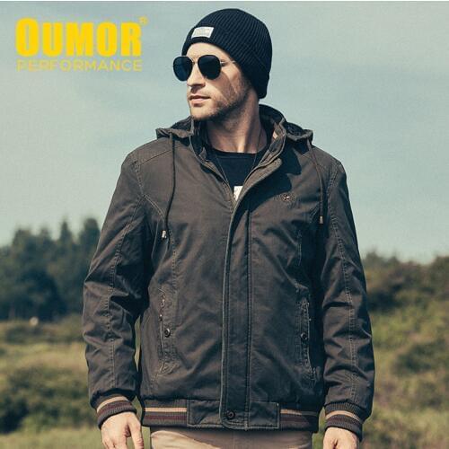 Oumor Men 2019 Winter New Casual Fleece Warm Jacket Parkas Men Autumn Cotton Military Army Hooded Cargo Jacket Parkas Coat Men
