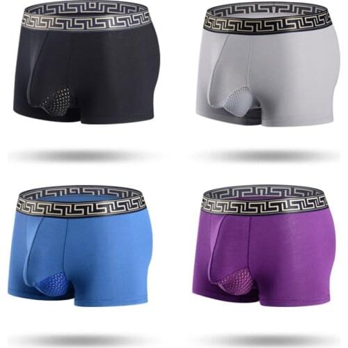 3Pcs Men Comfortable and Breathable Underwear Mens Hollow Out Separates Scrotum Design Modal Cotton Male Boxer Shorts Underpant