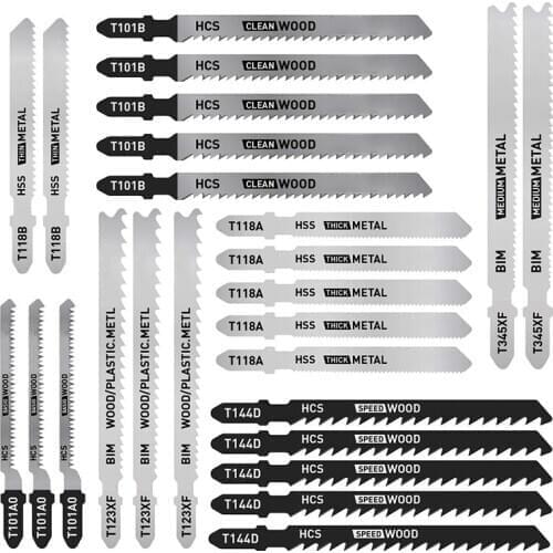 25 Pcs T Shank Jig Saw Blade Set, T-Shank Blades for Wood, Plastic and Metal Cutting