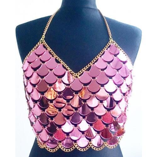 New Arrivals Fashion Women Metal Alloy Crop Tanks Tops Backless Summer Beach Sequin Tops Vest