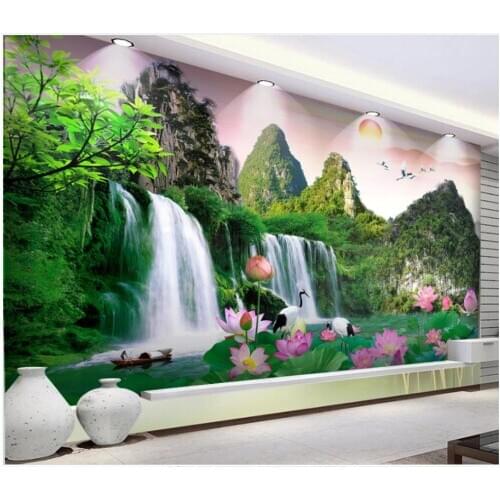 Custom photo wallpapers 3d murals wallpaper for walls 3 d Idyllic landscape, alpine waterfall, landscape painting wall papers