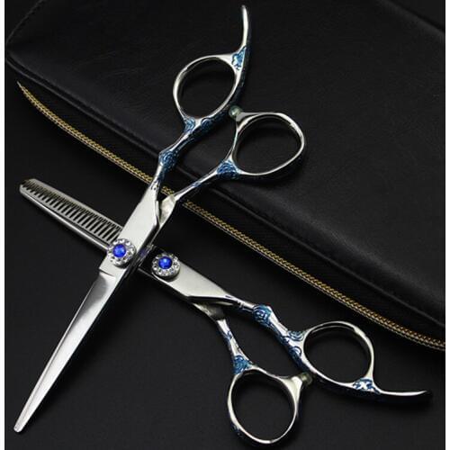 Professional japan 440c Blue Plum 6 inch hair scissors cutting barber makas cut hair salon thinning shears hairdressing scissors