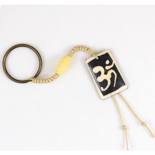 Real Cattle Bone Tibet AUM OM Ohm Hindu Buddhist Hinduism Yoga India Carving Pendant Key Chains Amulet Lucky Gift Tribal