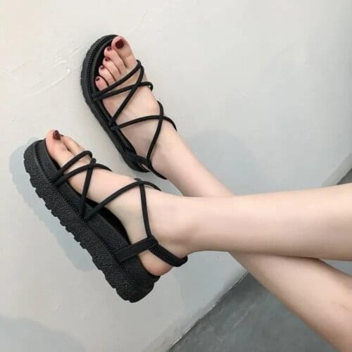 Chunky Harajuku Gladiator Platform Wedges Sandals Women Fashion Rome Summer Beach Casual Shoes Punk Gothic Cross Strap Flats New