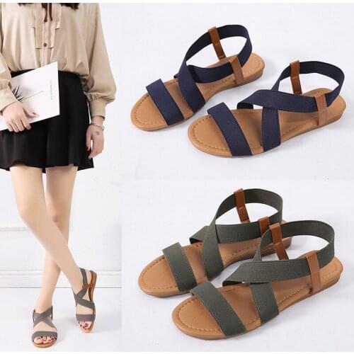 Comfortable Summer Wear Womens Sandals Elastic Solid Sandals Casual Beach Roman Shoes Ladies Classic Non-slip Lightweight