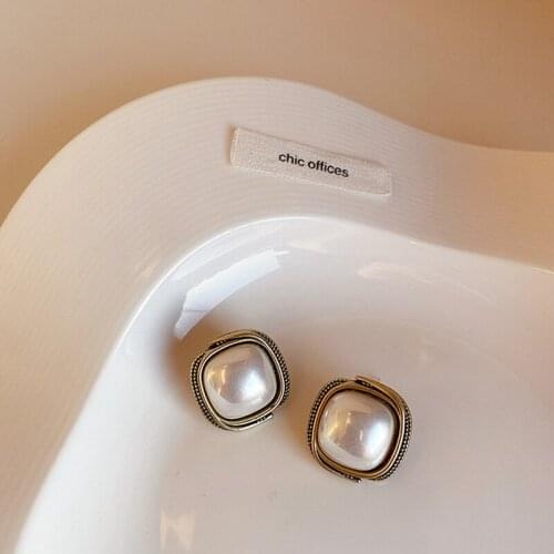 TARCLIY Vintage Geometric Round Square Irregular Winding Metal Imitation-Pearl Small Stud Earring Simple Women Party Jewelry