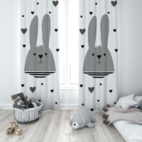 Curtains Children 3D Printed Decorative Items Home Childrens Room White Gray Rabbit Heart Model 1382