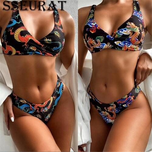 SSEURAT 2021 New Low Waist Bikini Women Swimwear Print Backless Swimsuit Female Push Up Bikini Set Brazilian Bathing Suit