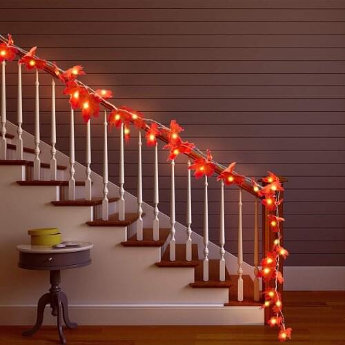 NEW Maple Leaves LED String 1.5M 2M 3M Autumn Stair Railing Decoration Plants Fence Party Holiday Lights AA Battery Operated