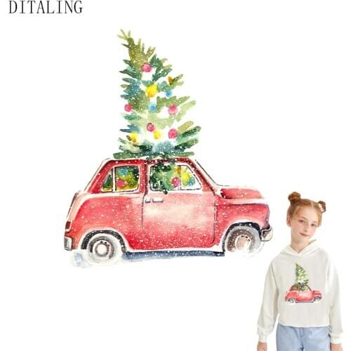 Iron-On Transfers For Clothing Christmas Car Patch Thermal Sticker On Clothes A-Level Washable Christmas Tree Patch For T-Shirt
