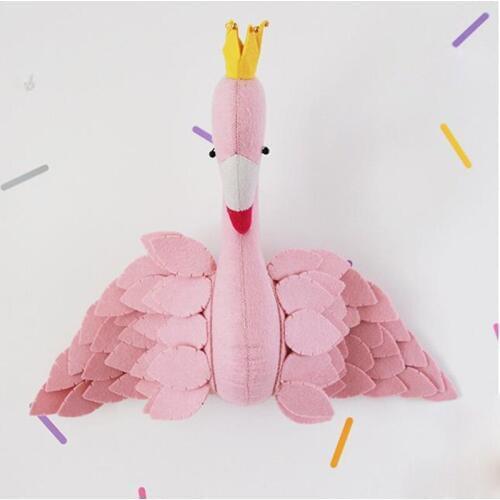 Kids Girl Room Decoration 3D Stuffed Animal Heads Swan Flamingo Head Wall Hanging Decor For Kindergarten Decor Photography Props