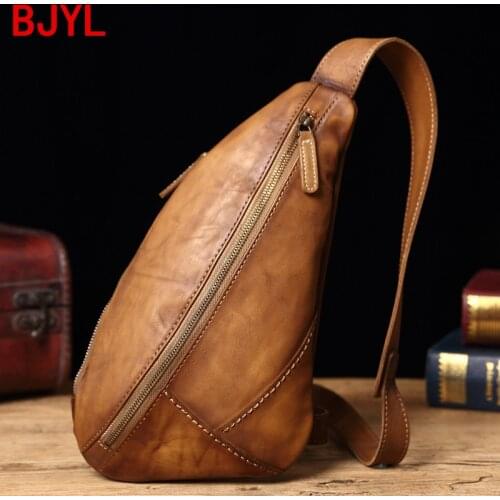 Vintage Leather Mens Bag Leather Chest Bag Casual Messenger Bag Retro Shoulder Bag Fashion 2020 New Small Bag Soft Men Cotton