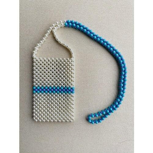 WOONAM Handmade Women New Handbag Summer Beach Phone Holder Acylic Faux Pearls Beads Color Stripe Mini Crossbody Shoulder Bag