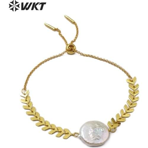 WT-B499 WKT Natural Pearl Bracelet Pearl With Arrow Shape Gold Electroplated Bracelet Women Fashion Charm Bracelet Jewelry