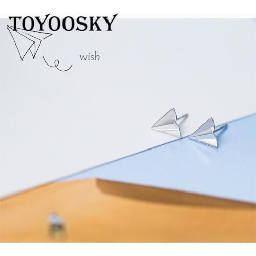 100% S925 Stamp Solid Real Sterling Sweet Plane Airplane Stud Earrings Gift for Women Girls Kids Lady Jewelry