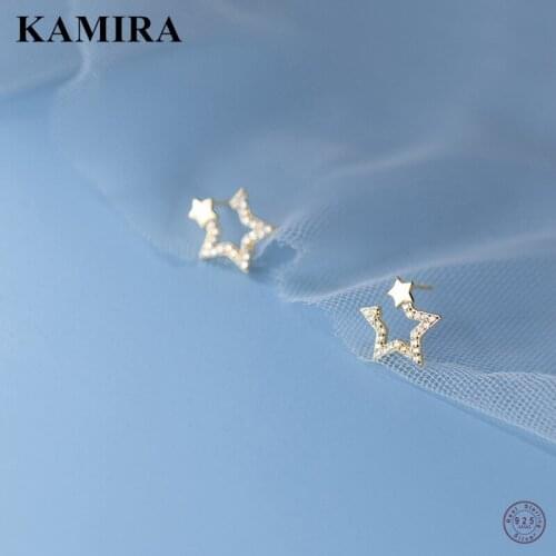 KAMIRA 925 Sterling Silver Romantic Shiny Star Zircon Piercing Stud Earrings for Women Friendship Sweet Fine Jewelry bijoux luxe
