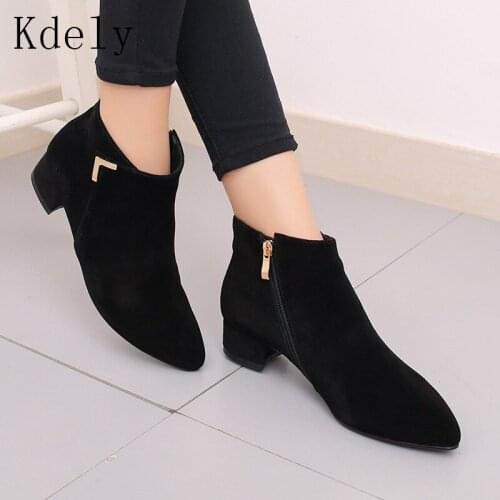 High Heel Boots Women Autumn Winter Fashion Ankle Boots Suede Pointed Toe Women Shoes Metal Sexy Zipper Martin Boots 2019 Hot