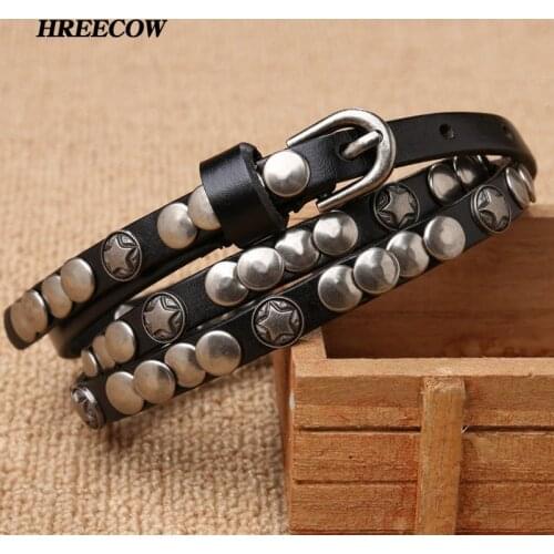 Luxury Brand Female Skirt Dress Rivet Belt Genuine Leather Decoration Thin Strap Women Belts Cummerbunds