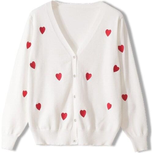 2021 Spring Women Fashion Love Embroidery White Black Sweater Brand Designer Luxury V-Neck Korean Style Female Cardigans Clothes