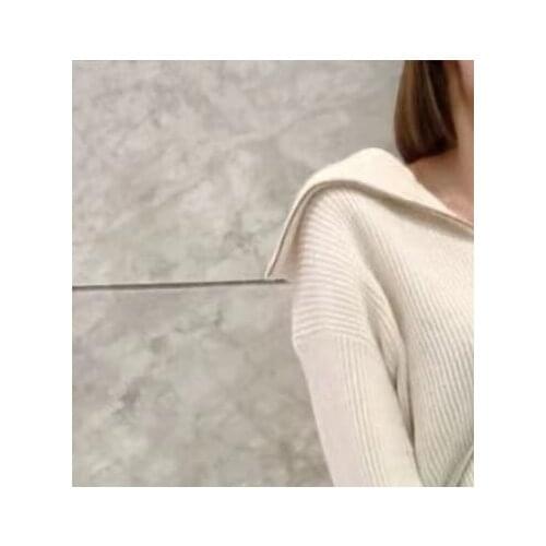 Women Knit Sweater White Orange 2021 Early Autumn Jumper Pullover Turn-down Collar Long Sleeve Simple Female Pull