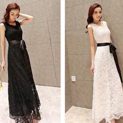 2021 Spring Summer Plus Size O-neck Lace Embroidered Long Dresses Fashion High Waist Party Dress Vestidos High Quality Y750