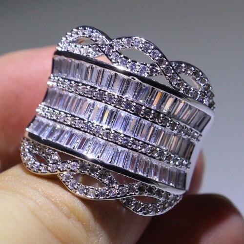 Luxury Jewelry Unique 925 Sterling Silver Full Stack 5A Cubic Zirconia CZ Wide Rings Party Women Wedding Band Finger Ring Gift