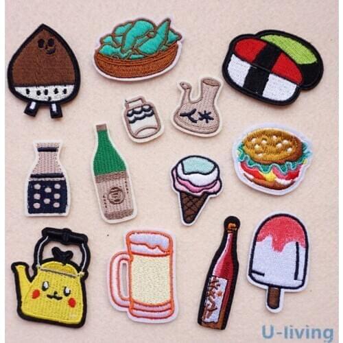 1pcs Mix foods Patches for Clothing Iron on Embroidered Sew Applique Cute Patch Fabric Badge Garment DIY Apparel Accessories