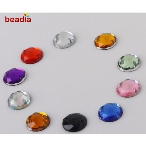 10mm 100Pcs/lot 10Colors Crystal Round Rhinestones 2 Holes Flatback Acrylic Sew On Rhinestone Jewelry For Wedding Dress Clothes