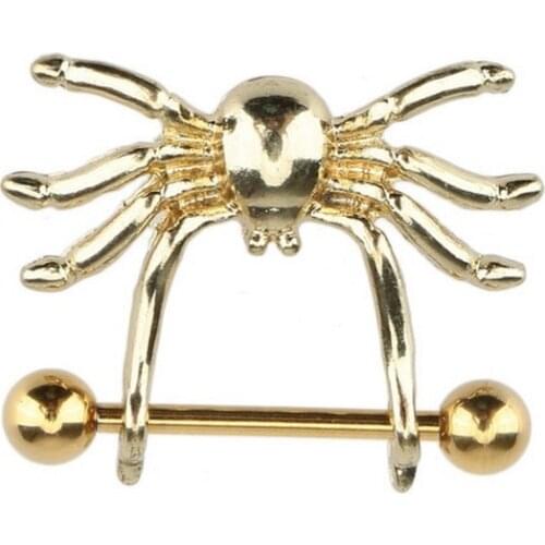 2Pcs Fantastic Cute Spider Nipple Rings Body Jewelry, Glod Plated Barbell Industrial Piercing Nombril Pirsing Ombligo