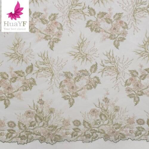 2020 French Handmade Beaded Luxury Lace Fabric Newest Fabric Handmade Beads Lace Heavy, Wedding Bride HY1279-8