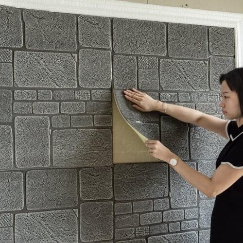 3D Wall Stickers Thick Sandstone Self-adhesive Wallpaper Brick Pattern Collision Living Room Wall Stickers Bedroom Net Red Room
